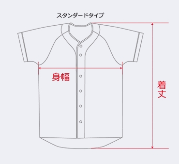 スタンダードタイプの採寸図。身幅は左右の脇下間、着丈は上端から裾までの縦方向を示しています。